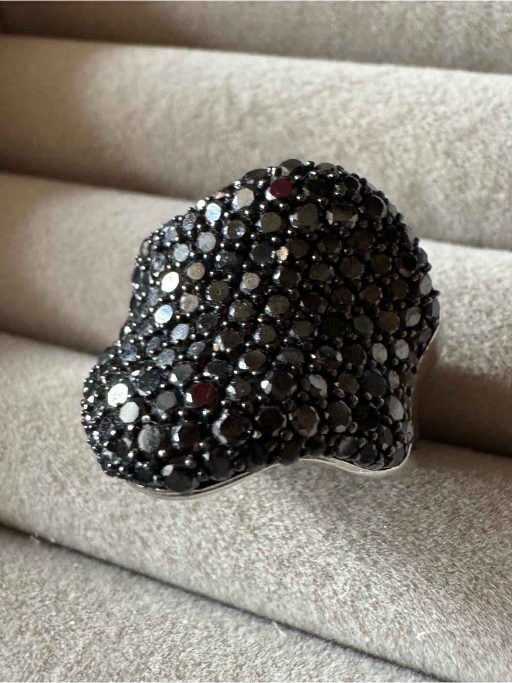 Signed SJ 925 Sterling Silver Black Diamond Statement Ring Size 8